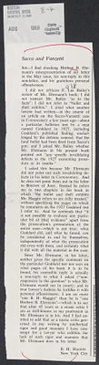 Herbert Brutus Ehrmann Papers, 1906-1970. Sacco-Vanzetti. B.H. Haggin: letters to Boston, New Republic, 1969. Box 8, Folder 4, Harvard Law School Library, Historical & Special Collections