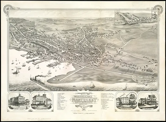Bird's eye view of the town of Nantucket in the State of Massachusetts