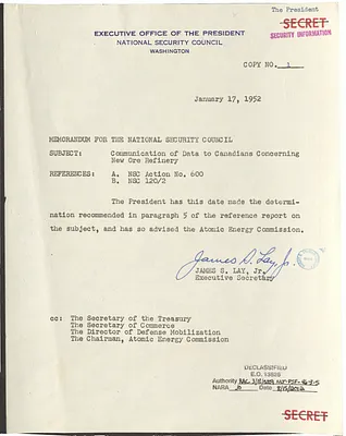 Memorandum from James S. Lay, Jr. to the National Security Council with Attachment