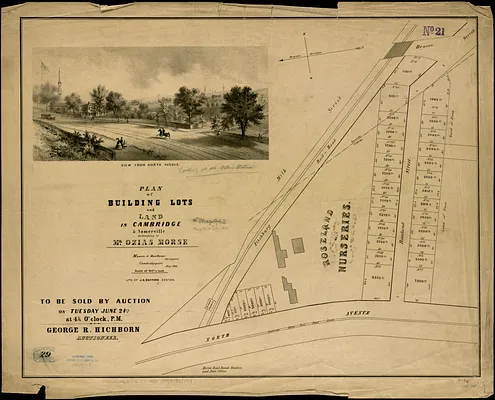Plan of building lots and land in Cambridge & Somerville belonging to Mr. Ozias Morse