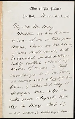 Letter from Sydney Howard Gay, New York, to Samuel May, March 12, 1865