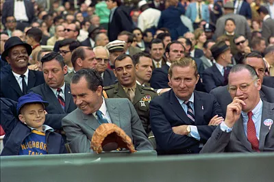 President Richard Nixon Enjoys Opening Day Baseball at Robert F. Kennedy Stadium in the Company of a Young Fan