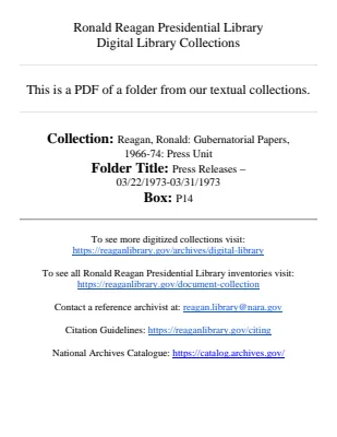 Press Releases - 03/22/1973-03/31/1973