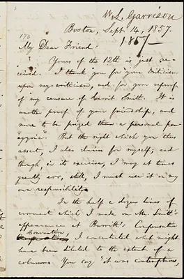 Letter from William Lloyd Garrison, Boston, [Mass.], to Samuel Joseph May, Sept. 14, 1857