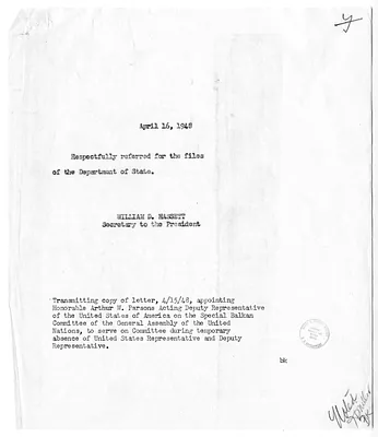 Referral Memorandum from William D. Hassett to the Department of State, with Related Material