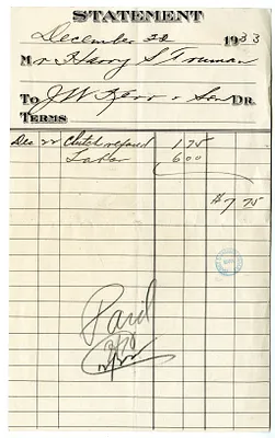 Receipt from J. W. Kerr & Son to Harry S. Truman