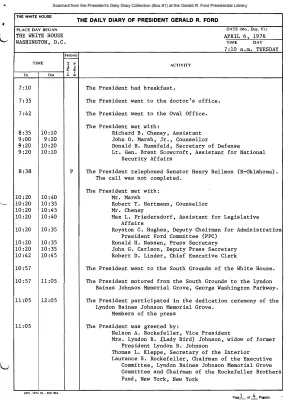 President Gerald R. Ford's Daily Diary, April 06, 1976