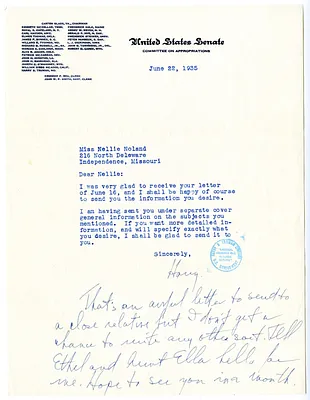 Letter from Harry S. Truman to Nellie Noland