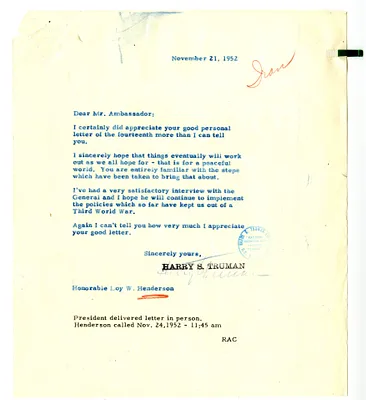 Correspondence Between President Harry S. Truman and Ambassador Loy Henderson
