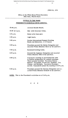 President's Schedule since arrival