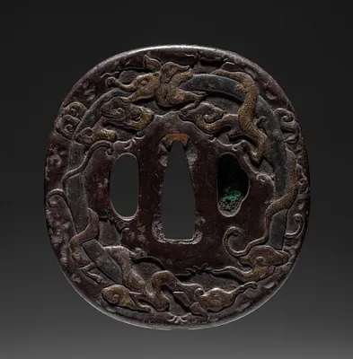 Sword Guard (Tsuba) with Dragon and Sacred Jewel