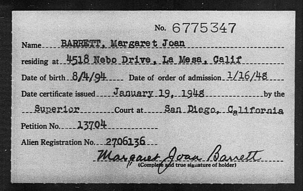 Barrett, Margaret Joan - 1948