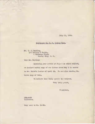 Letters Sent to E.A. Markley, July 11, 1932