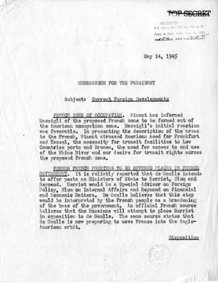 Memorandum from Acting Secretary of State Joseph Grew to President Harry S. Truman, Current Foreign Developments