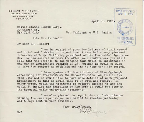 Letters Received to A. Roeder, April 8, 1925