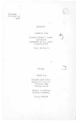 White House Luncheon and Dinner Menu