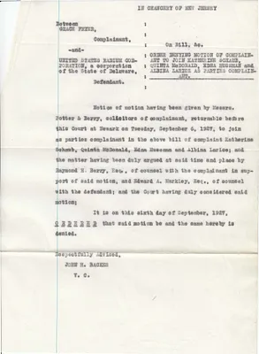 Copies of Court Documents, September 6, 1927