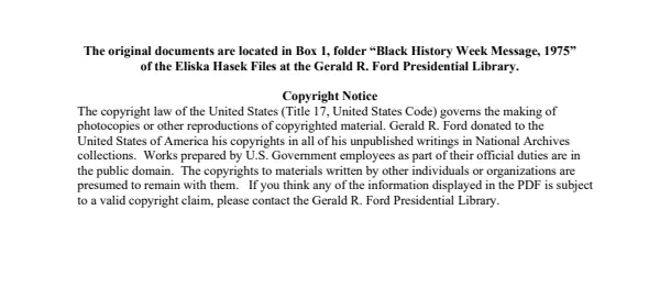 Black History Week Message, 1975