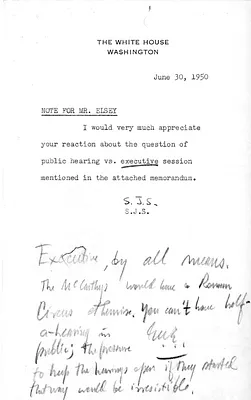 Note from Stephen J. Spingarn to George Elsey with Attached Memorandum