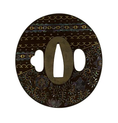 Tsuba with Floral Design of Overlapping Textiles (""Ho-o"")