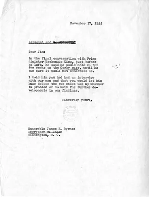 Correspondence from President Harry S. Truman to Secretary of State James Byrnes