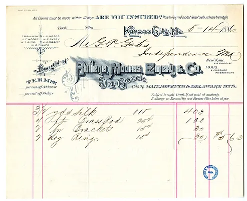 Bill from Bullene, Moores, Emery & Company to George P. Gates