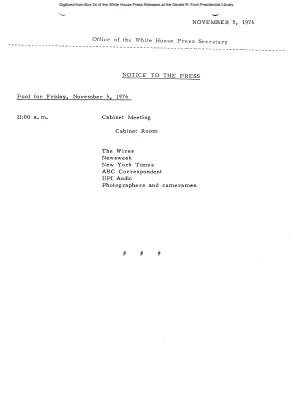Pool for Friday, November 5, 1976 [Pool Assignments]