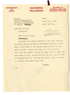 Telegram from Jefferson Caffery to Secrertary of State Edward Stettinius