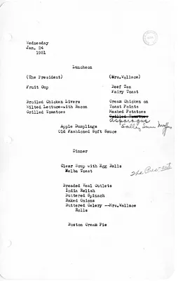 White House Luncheon and Dinner Menu