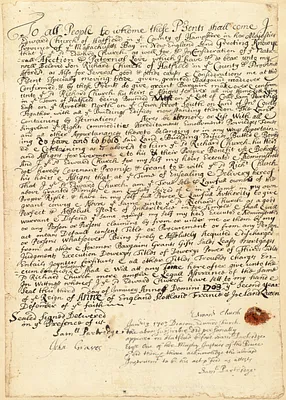 Deed, Edward Church to his son, Richard Church, Hatfield, Jan. 3, 1703