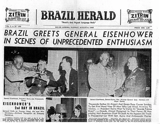 Newspaper Clipping, Brazil Herald, "Brazil Greets General Eisenhower in Scenes of Unprecedented Enthusiasm"