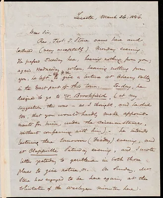 Letter from Samuel May, Jr., Leicester, to Loring Moody, March 26, 1846