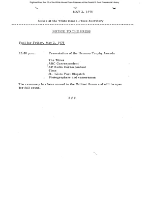 Pool for Friday, May 2, 1975 [Pool Assignments]