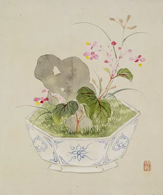 Leaf from Album Depicting Birds, Flowers, Landscapes, and Flower Pots