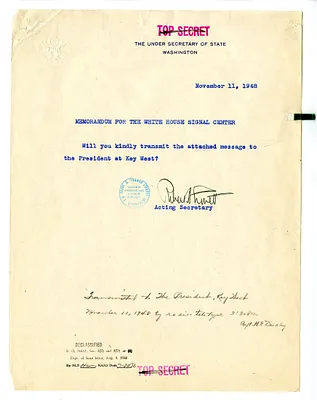 Memorandum from Acting Secretary of State Robert Lovett to the White House, with Attachment