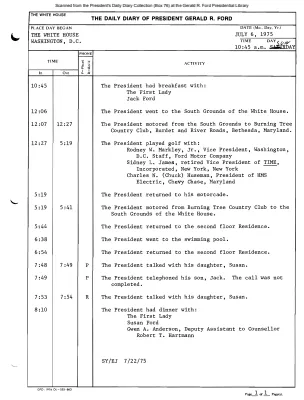 President Gerald R. Ford's Daily Diary, July 06, 1975