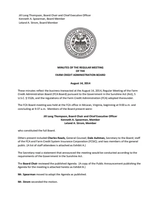 Board Meeting Minutes, August 2014