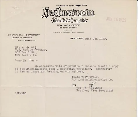 Letters Received to C.B. Lee, June 7, 1929