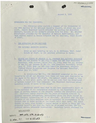 Memorandum for President Harry S. Truman