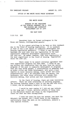 President's Speech at Signing Ceremony for S. 3066 Housing and Community Development Act of 1974 [Ford Speech or Statement]