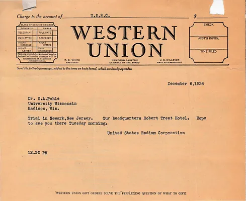 Telegram to E.A. Pohle [Ernst A. Pohle], December 6, 1934