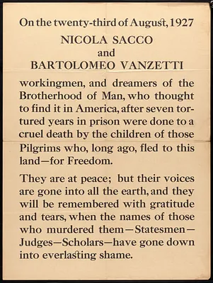 On the twenty-third of August, 1927, Nicola Sacco and Bartolomeo Vanzetti