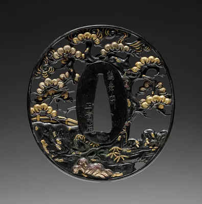 Sword Guard (Tsuba) with Bridge and Pine