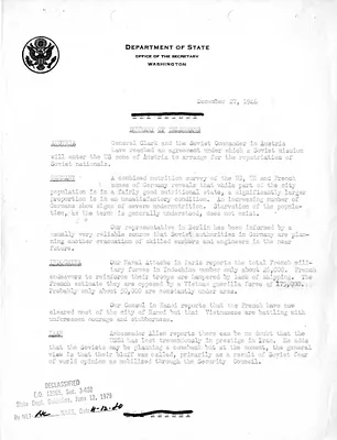 Memorandum, State Department Summary of Telegrams