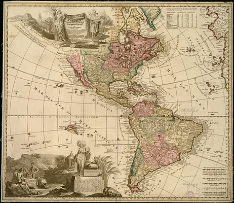 Americae tam septentrionalis quam meridionalis in mappa geographica delineatio