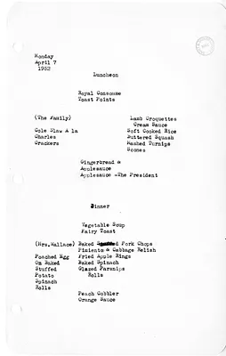 White House Luncheon and Dinner Menu