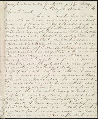 Letter from Joseph Ricketson, New Bedford, [Mass.], to Debora Weston, 12th month 1st [day] 1861