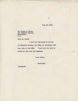 Letters Sent to Dr. Harlan S. Miner, June 22, 1925