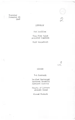 White House Luncheon and Dinner Menu