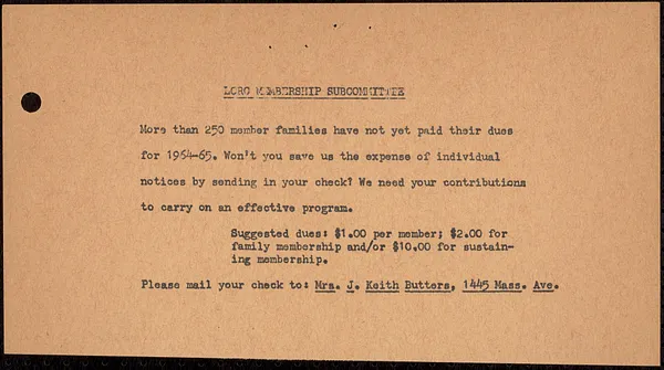 Notice from LCRC Membership Subcommittee asking members to mail in their dues